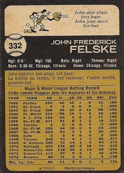 1973 O-Pee-Chee #332 John Felske Back