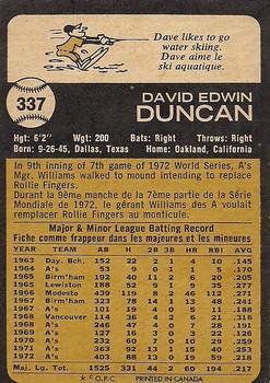 1973 O-Pee-Chee #337 Dave Duncan Back