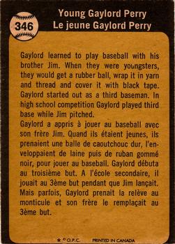 1973 O-Pee-Chee #346 Gaylord Perry Back