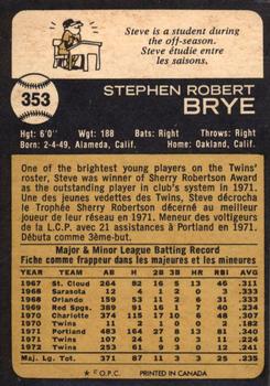 1973 O-Pee-Chee #353 Steve Brye Back