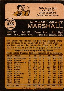 1973 O-Pee-Chee #355 Mike Marshall Back