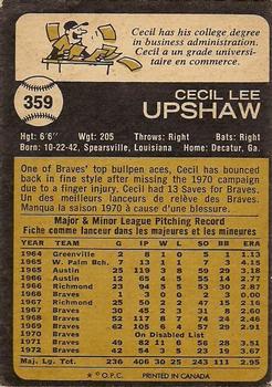 1973 O-Pee-Chee #359 Cecil Upshaw Back