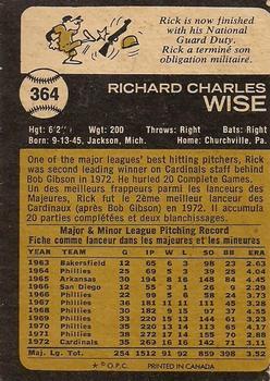 1973 O-Pee-Chee #364 Rick Wise Back