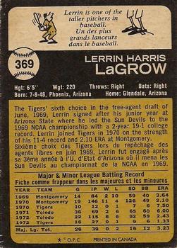 1973 O-Pee-Chee #369 Lerrin LaGrow Back