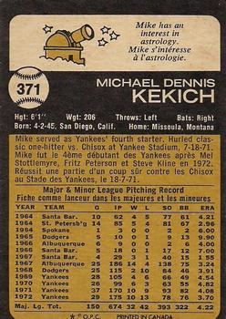 1973 O-Pee-Chee #371 Mike Kekich Back