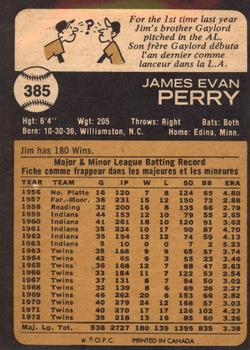 1973 O-Pee-Chee #385 Jim Perry Back