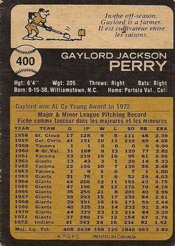 1973 O-Pee-Chee #400 Gaylord Perry Back