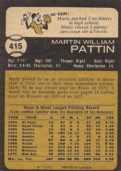 1973 O-Pee-Chee #415 Marty Pattin Back