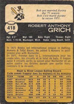 1973 O-Pee-Chee #418 Bobby Grich Back