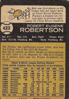 1973 O-Pee-Chee #422 Bob Robertson Back