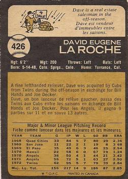 1973 O-Pee-Chee #426 Dave LaRoche Back
