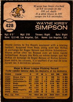 1973 O-Pee-Chee #428 Wayne Simpson Back