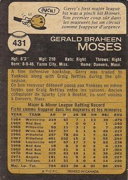 1973 O-Pee-Chee #431 Gerry Moses Back