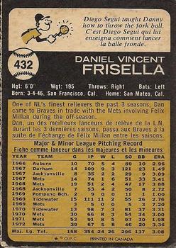 1973 O-Pee-Chee #432 Danny Frisella Back