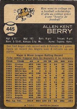 1973 O-Pee-Chee #445 Ken Berry Back