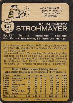 1973 O-Pee-Chee #457 John Strohmayer Back
