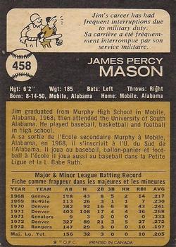 1973 O-Pee-Chee #458 Jim Mason Back