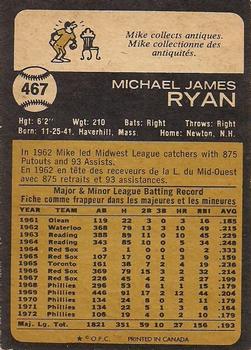 1973 O-Pee-Chee #467 Mike Ryan Back