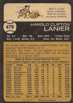 1973 O-Pee-Chee #479 Hal Lanier Back