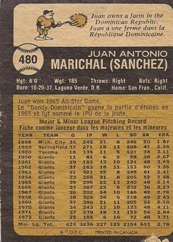 1973 O-Pee-Chee #480 Juan Marichal Back