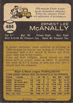 1973 O-Pee-Chee #484 Ernie McAnally Back