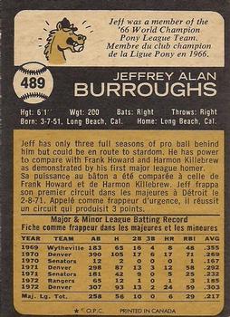 1973 O-Pee-Chee #489 Jeff Burroughs Back