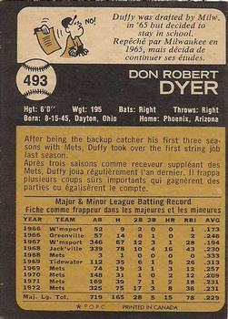 1973 O-Pee-Chee #493 Duffy Dyer Back