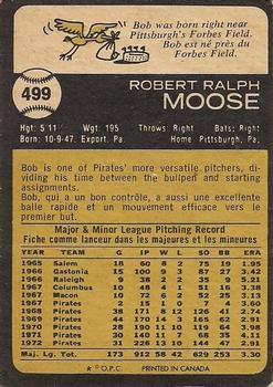 1973 O-Pee-Chee #499 Bob Moose Back