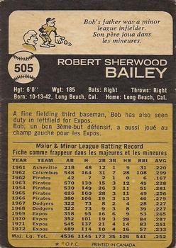 1973 O-Pee-Chee #505 Bob Bailey Back