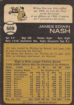1973 O-Pee-Chee #509 Jim Nash Back