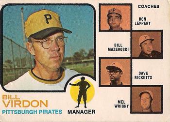 1973 O-Pee-Chee #517 Pirates Field Leaders (Bill Virdon / Don Leppert / Bill Mazeroski / Dave Ricketts / Mel Wright) Front