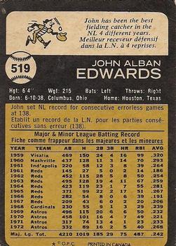 1973 O-Pee-Chee #519 Johnny Edwards Back