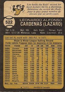 1973 O-Pee-Chee #522 Leo Cardenas Back