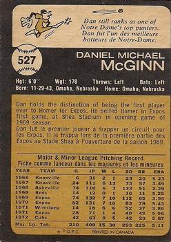1973 O-Pee-Chee #527 Dan McGinn Back