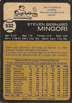 1973 O-Pee-Chee #532 Steve Mingori Back