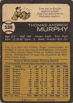 1973 O-Pee-Chee #539 Tom Murphy Back