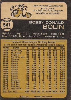 1973 O-Pee-Chee #541 Bobby Bolin Back