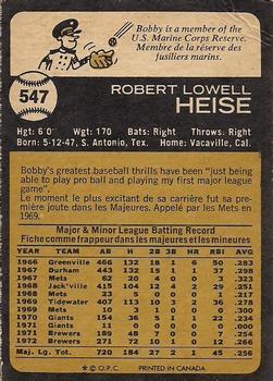 1973 O-Pee-Chee #547 Bob Heise Back