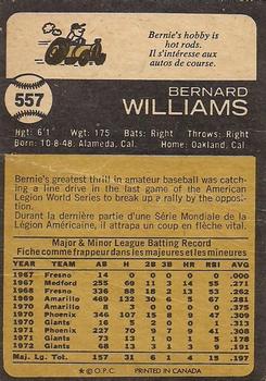 1973 O-Pee-Chee #557 Bernie Williams Back
