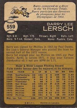 1973 O-Pee-Chee #559 Barry Lersch Back