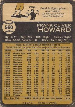 1973 O-Pee-Chee #560 Frank Howard Back