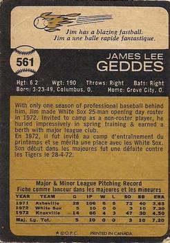 1973 O-Pee-Chee #561 Jim Geddes Back
