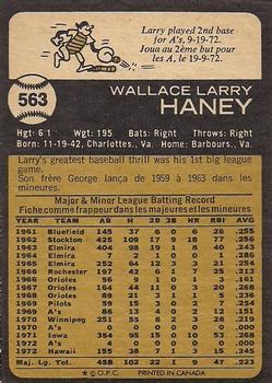 1973 O-Pee-Chee #563 Larry Haney Back