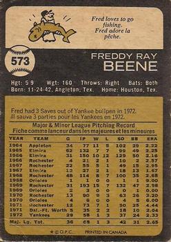 1973 O-Pee-Chee #573 Fred Beene Back