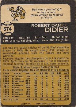 1973 O-Pee-Chee #574 Bob Didier Back
