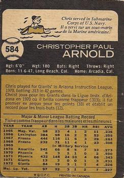 1973 O-Pee-Chee #584 Chris Arnold Back