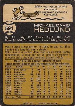 1973 O-Pee-Chee #591 Mike Hedlund Back