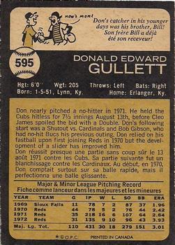 1973 O-Pee-Chee #595 Don Gullett Back