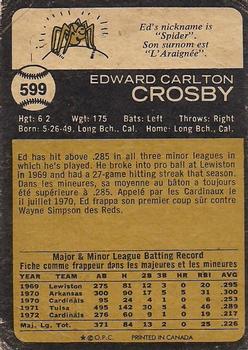 1973 O-Pee-Chee #599 Ed Crosby Back