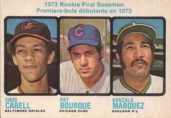 1973 O-Pee-Chee #605 1973 Rookie First Basemen (Enos Cabell / Pat Bourque / Gonzalo Marquez) Front
